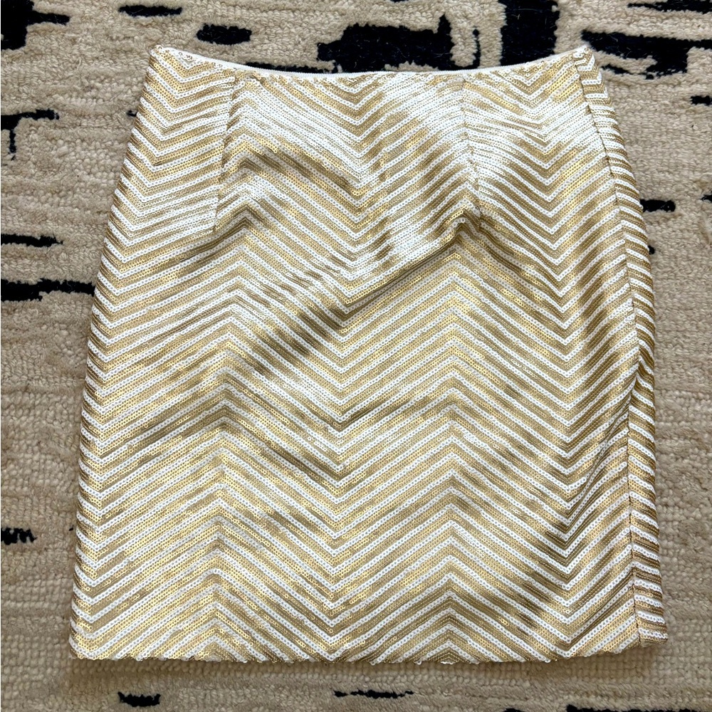 Banana Republic Gold and White Chevron Pencil Skirt